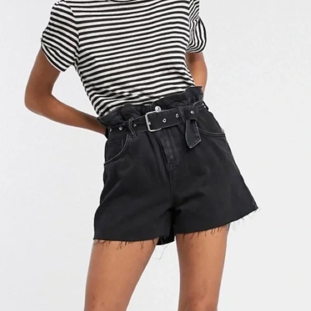 ALLSAINTS Hannah Paper Bag High waist Shorts Washed Black [SIZE 26]